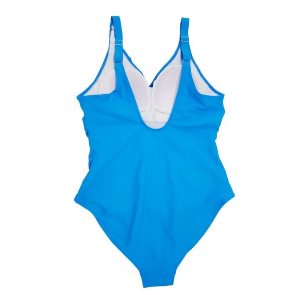 Womens Blue One-Piece Swimsuit Adjustable Straps & Ruched Front Aimage Size XL - Picture 2 of 7